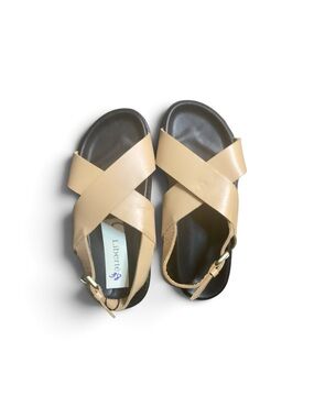 Liberté Beige Crisscross Leather Flat Sandals for Women